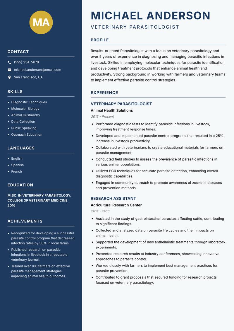 Parasitologist resume template — Classic Clean