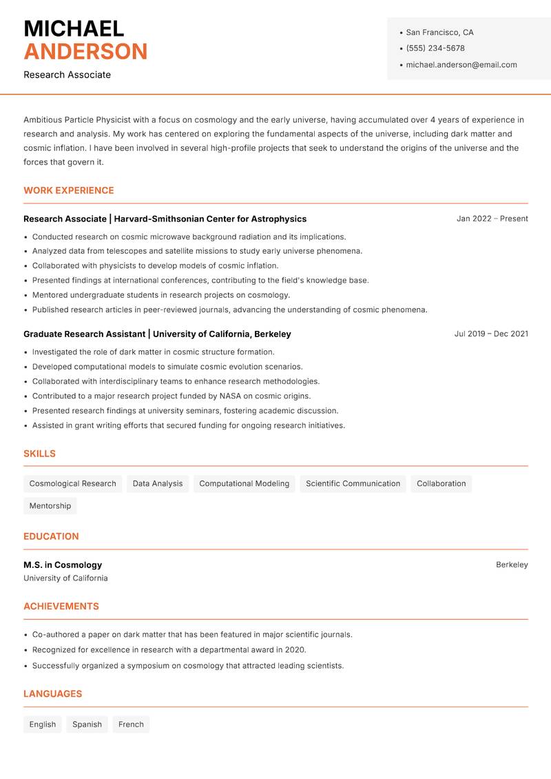 Particle Physicist resume template — Modern Professional