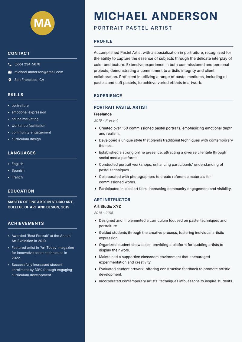 Pastel Artist resume template — Classic Clean