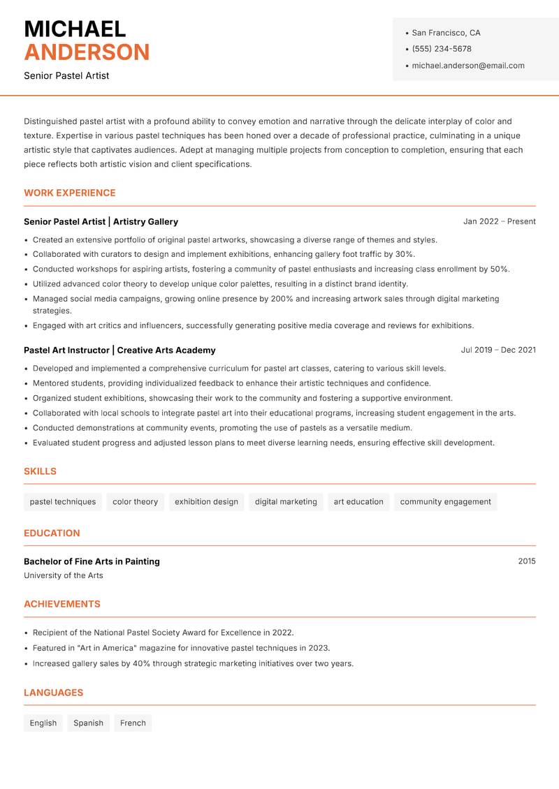 Pastel Artist resume template — Modern Professional