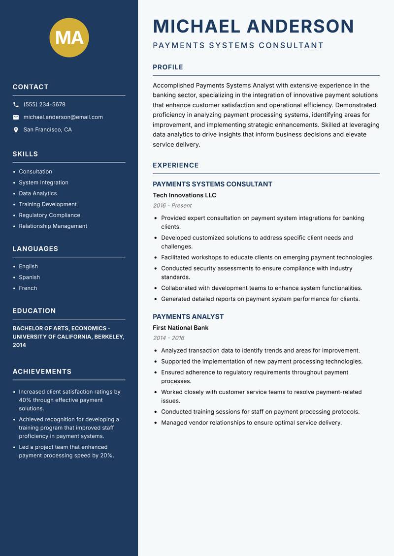 Payments Systems Analyst resume template — Classic Clean