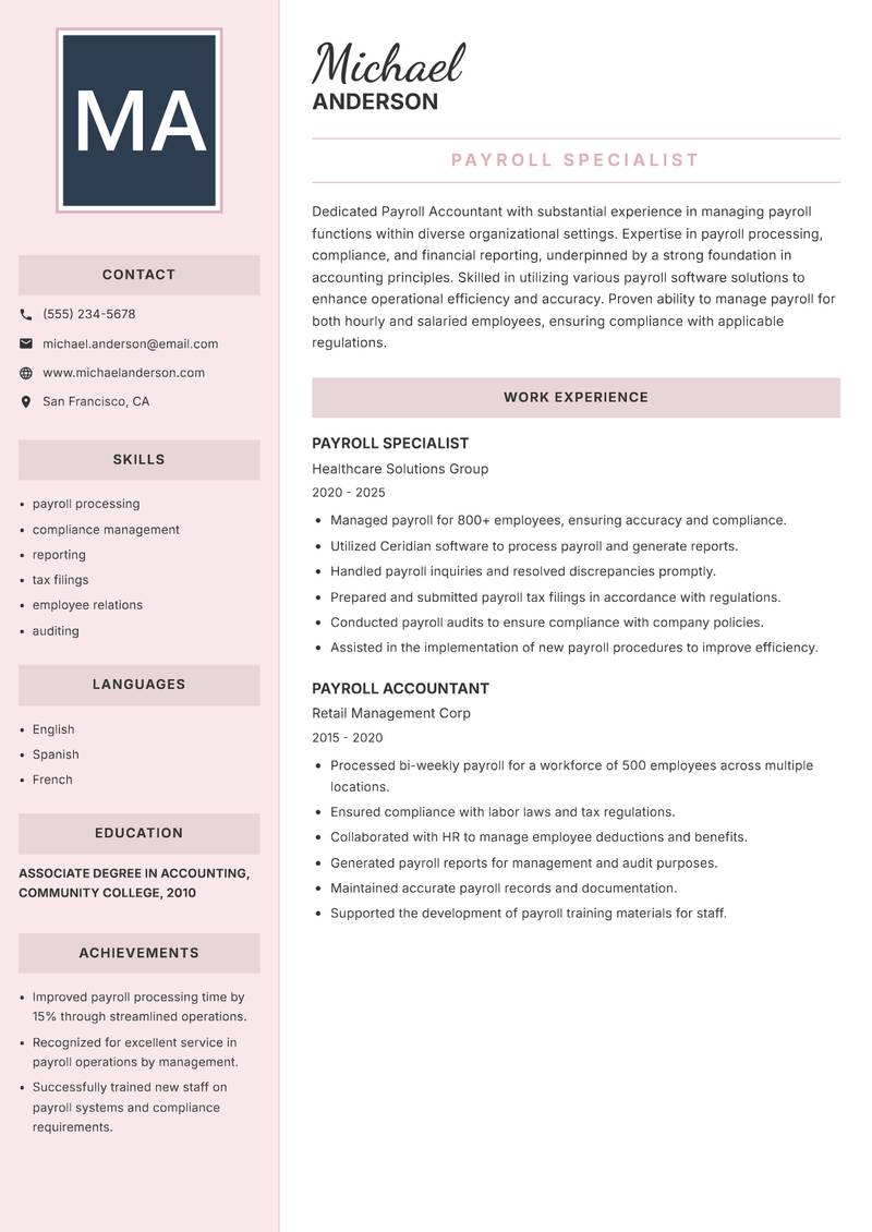 Payroll Accountant resume template — Executive