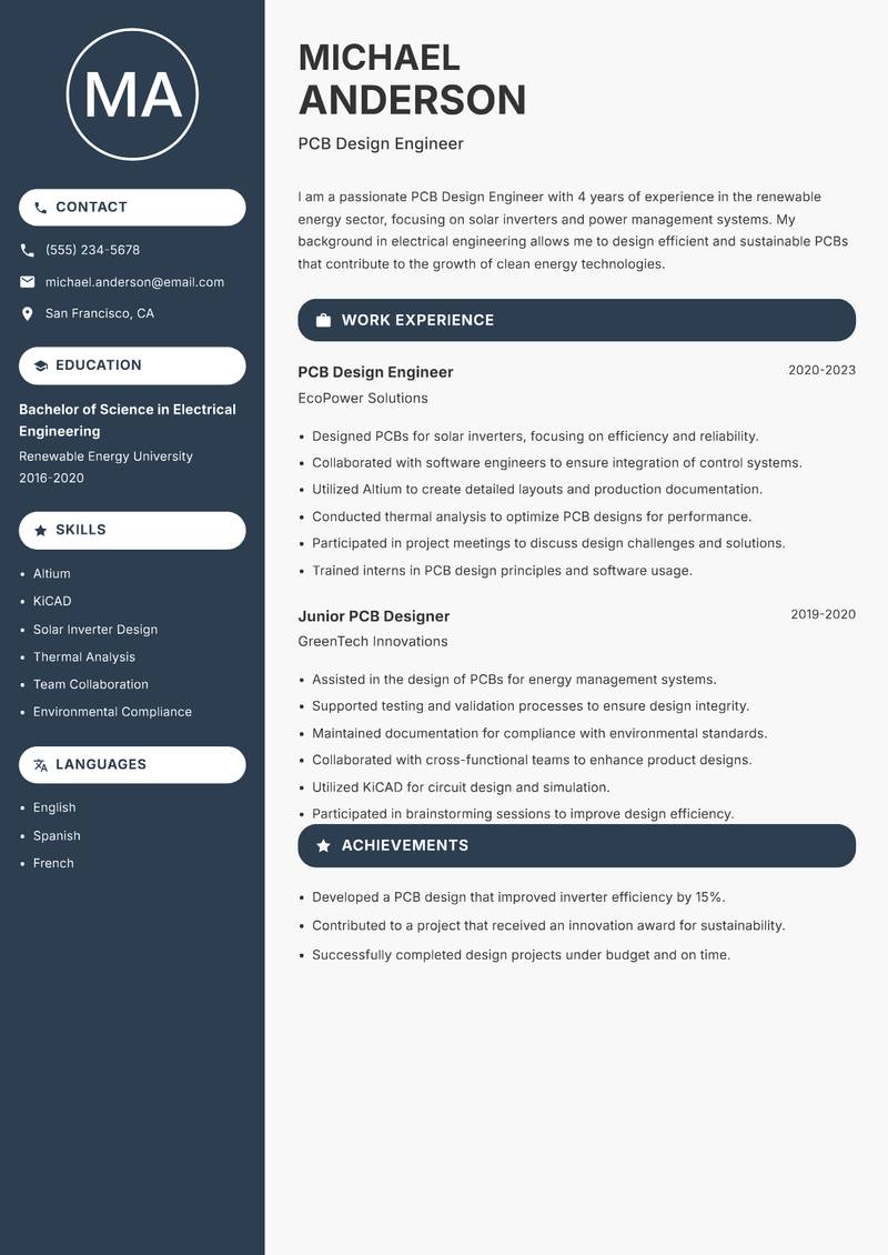 PCB Design Engineer resume template — Compact