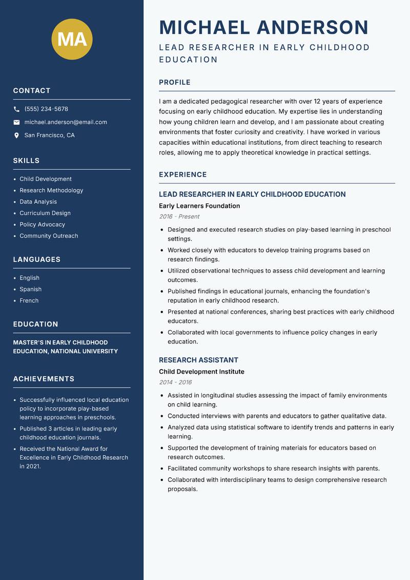 Pedagogical Researcher resume template — Classic Clean