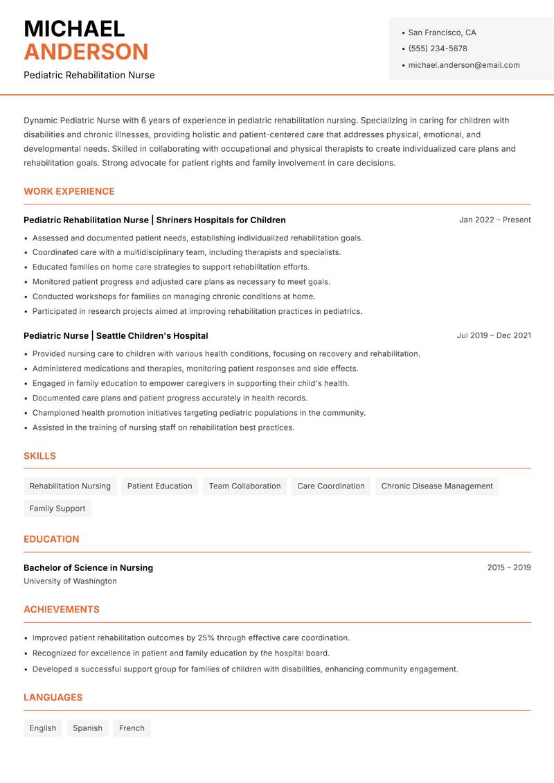 Pediatric Nurse resume template — Modern Professional