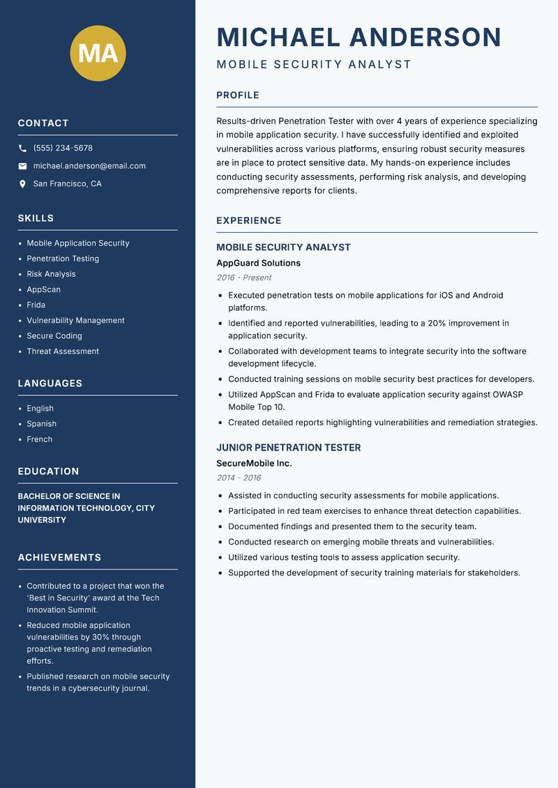 Penetration Tester resume template — Classic Clean