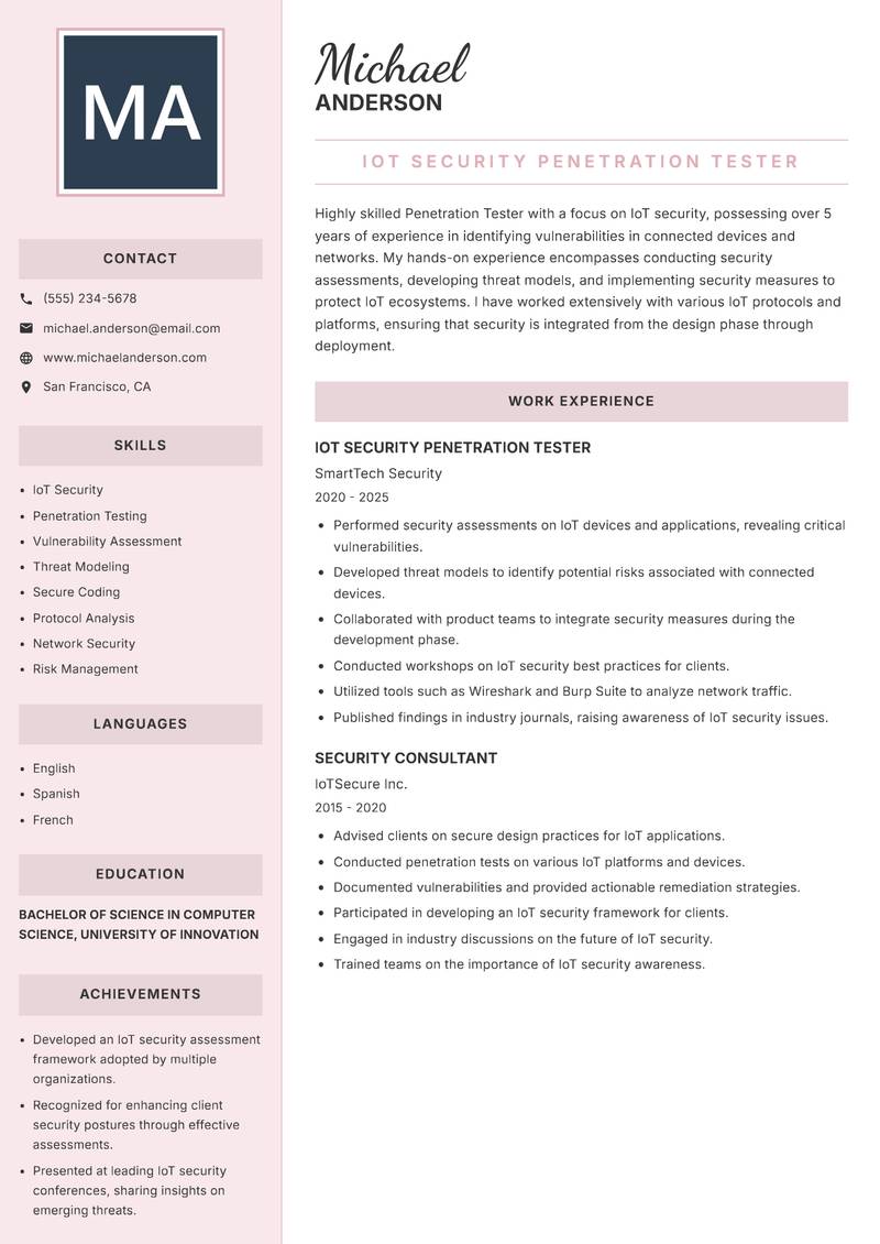 Penetration Tester resume template — Executive