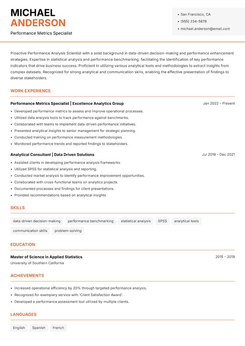 Performance Analysis Scientist resume template — Modern Professional