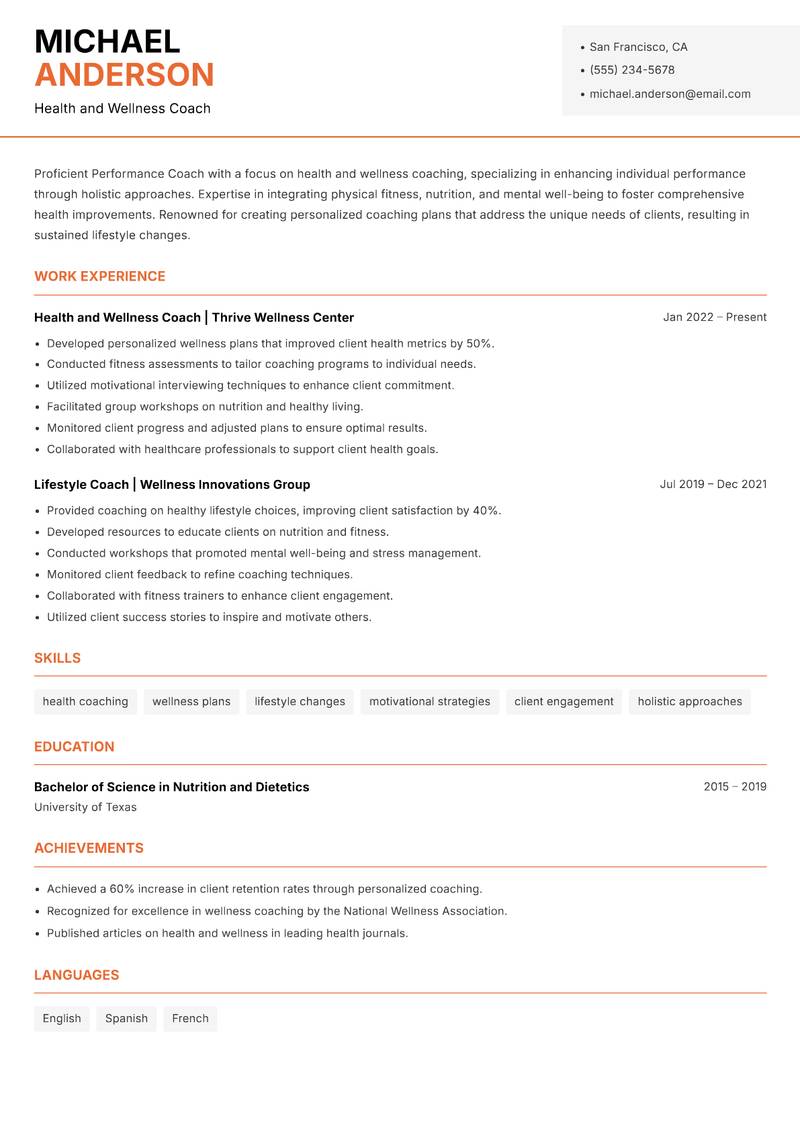 Performance Coach resume template — Modern Professional