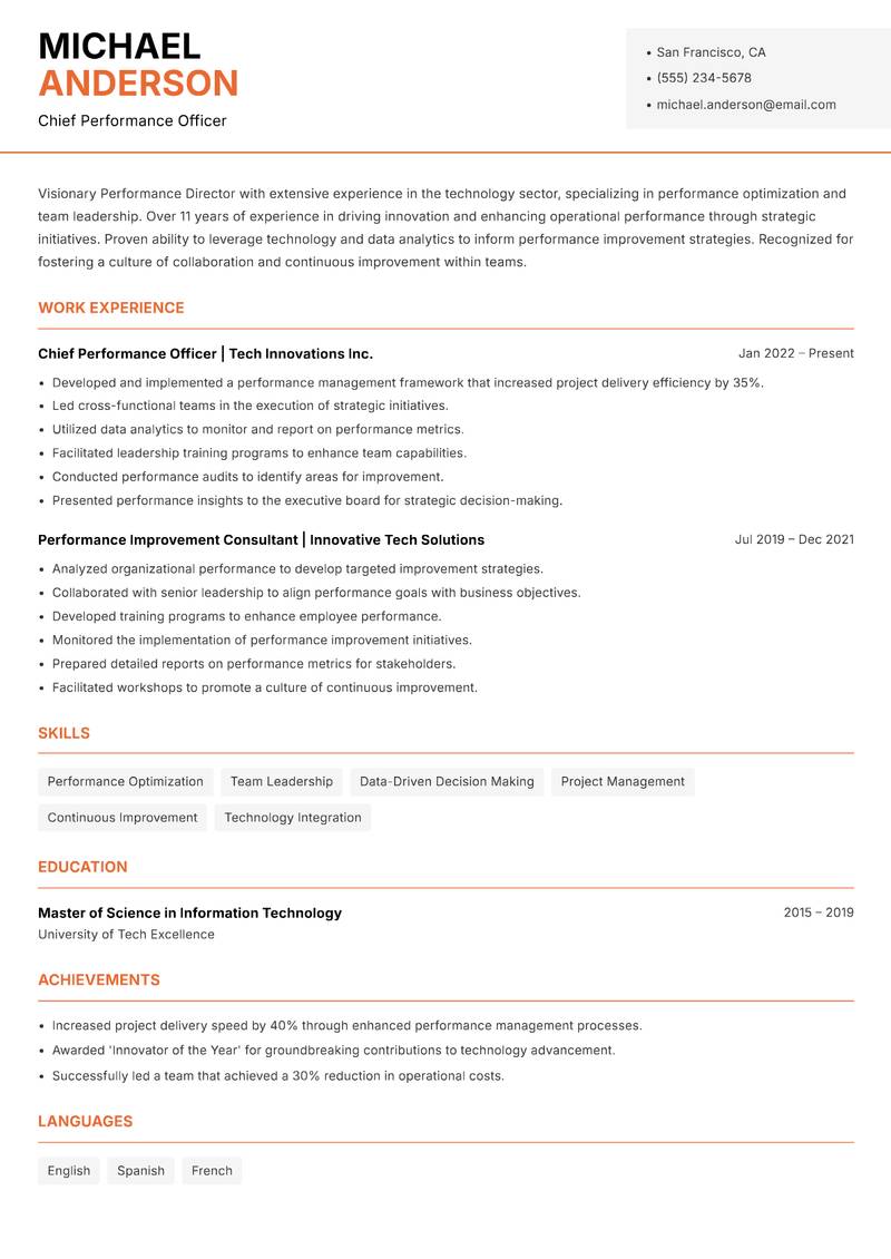 Performance Director resume template — Modern Professional