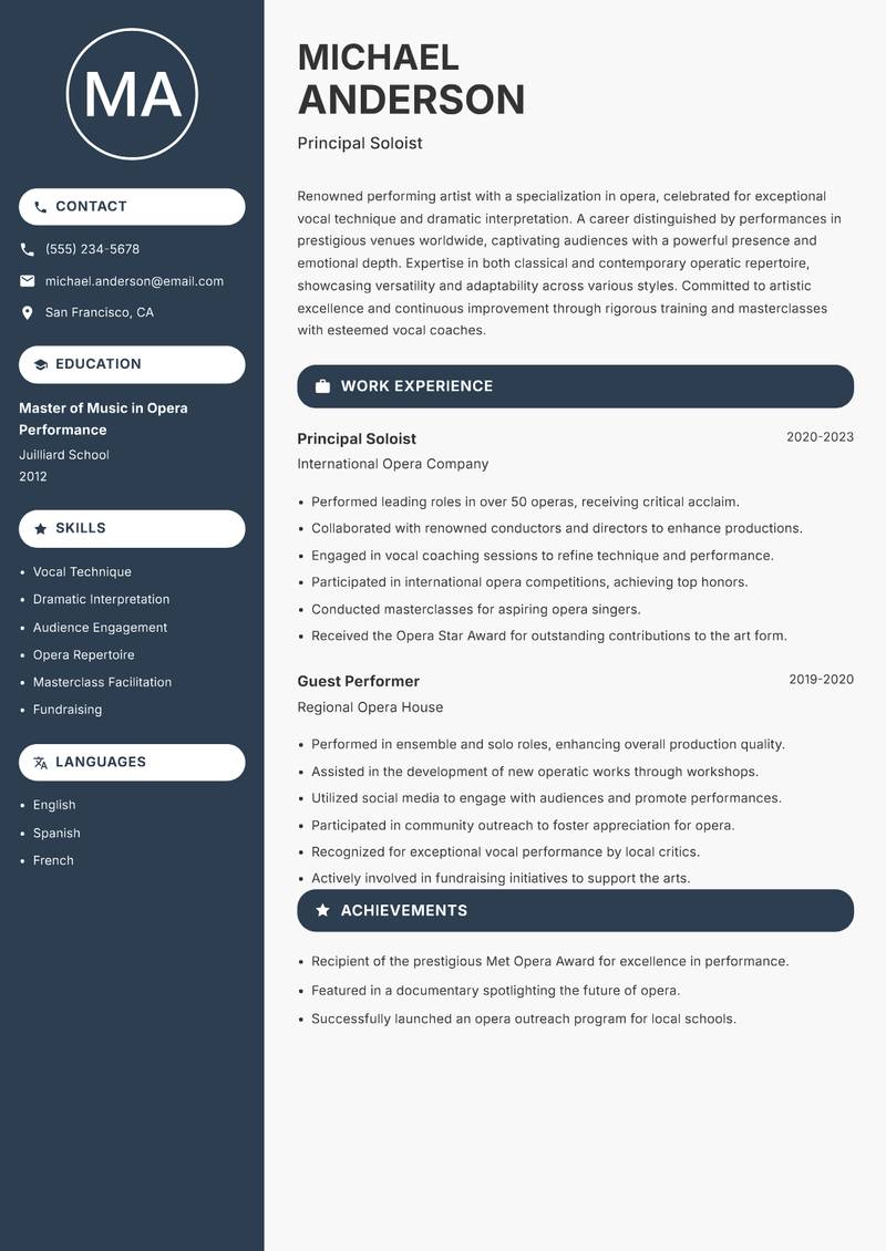 Performing Artist resume template — Compact