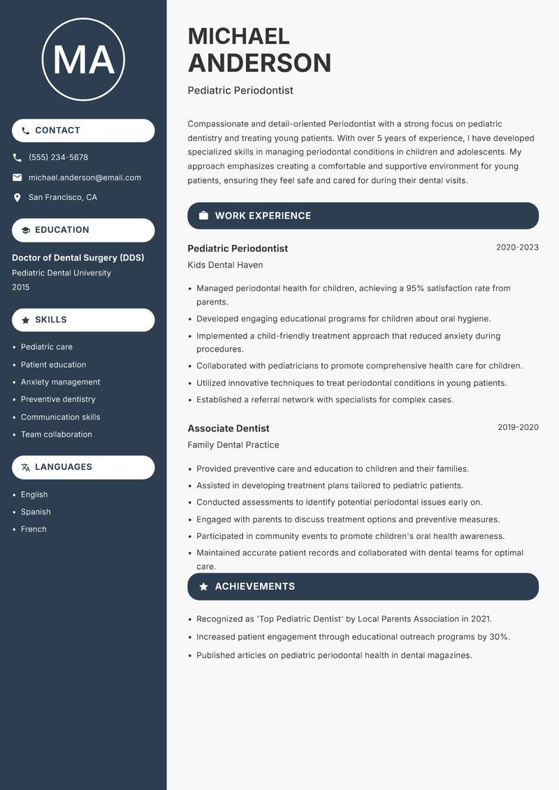 Periodontist resume template — Compact