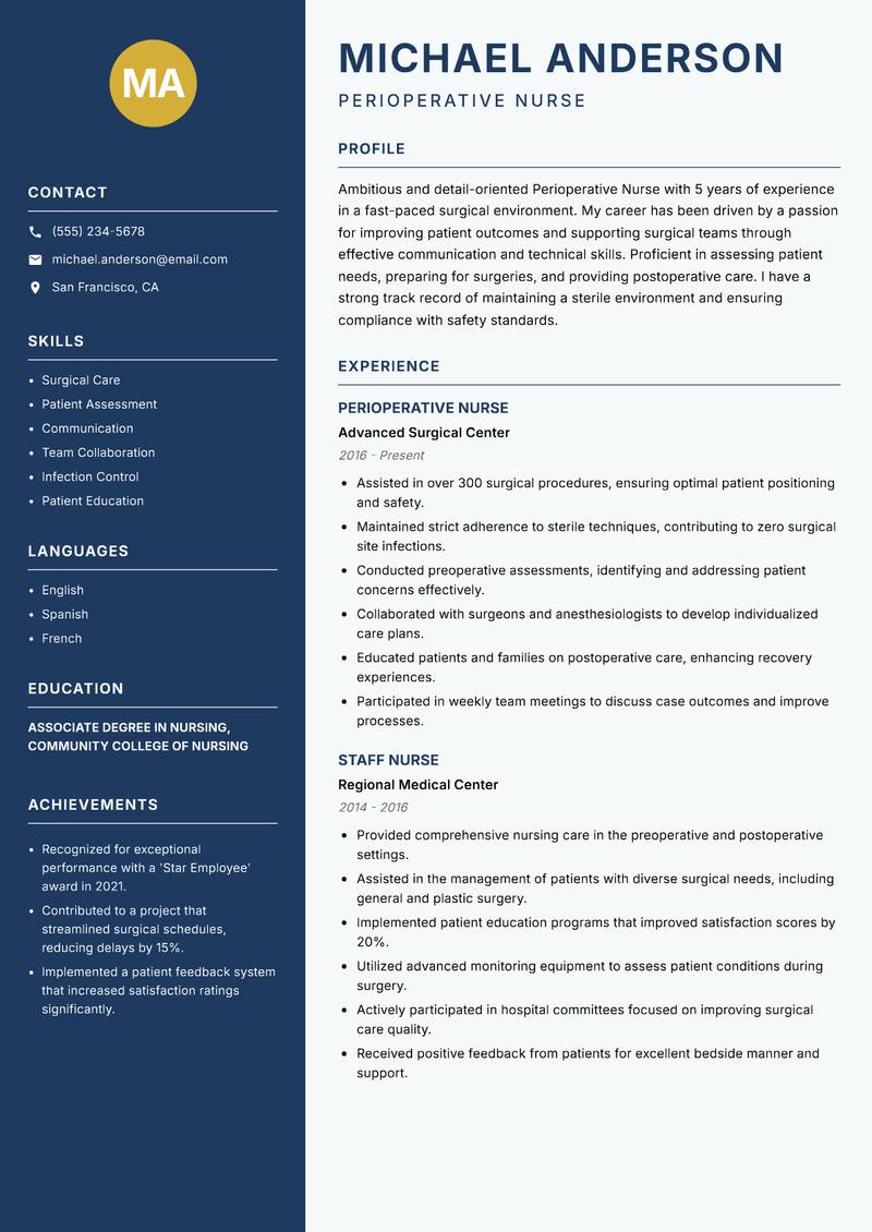 Perioperative Nurse resume template — Classic Clean