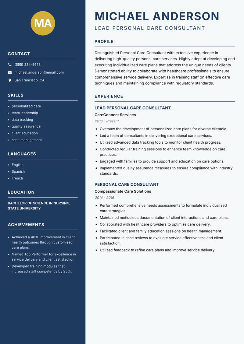 Personal Care Consultant resume template — Classic Clean