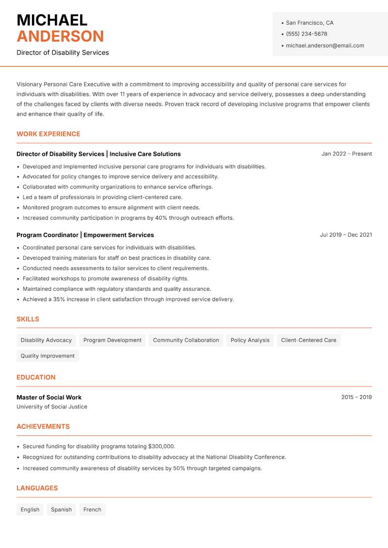 Personal Care Executive resume template — Modern Professional
