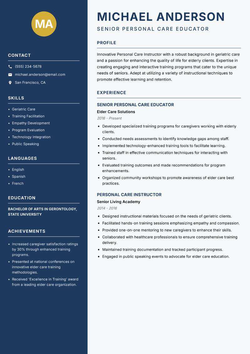 Personal Care Instructor resume template — Classic Clean