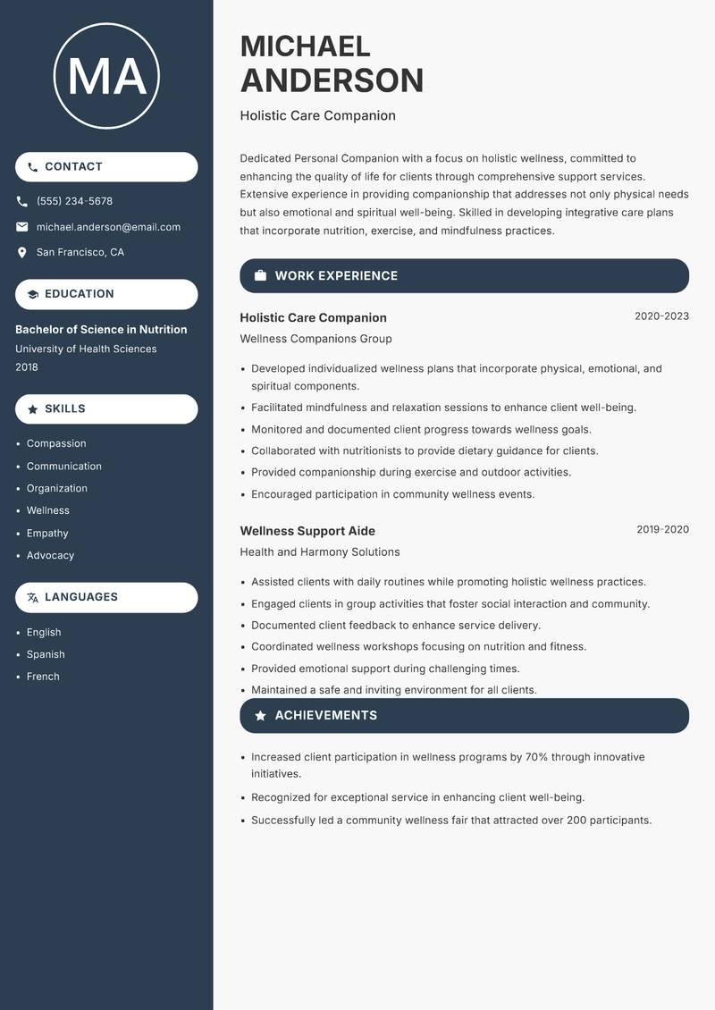 Personal Companion resume template — Compact