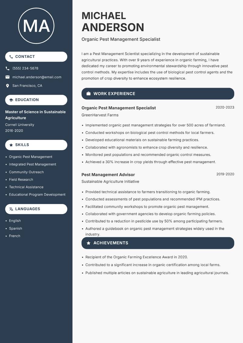 Pest Management Scientist resume template — Compact