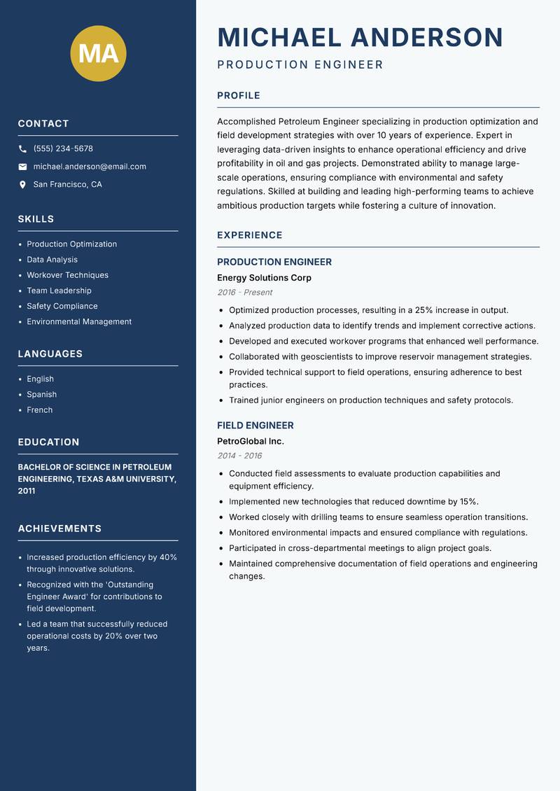 Petroleum Engineer resume template — Classic Clean