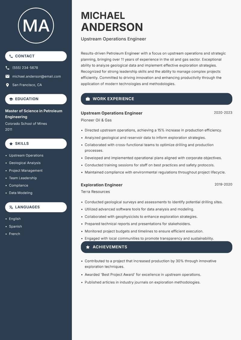 Petroleum Engineer resume template — Compact
