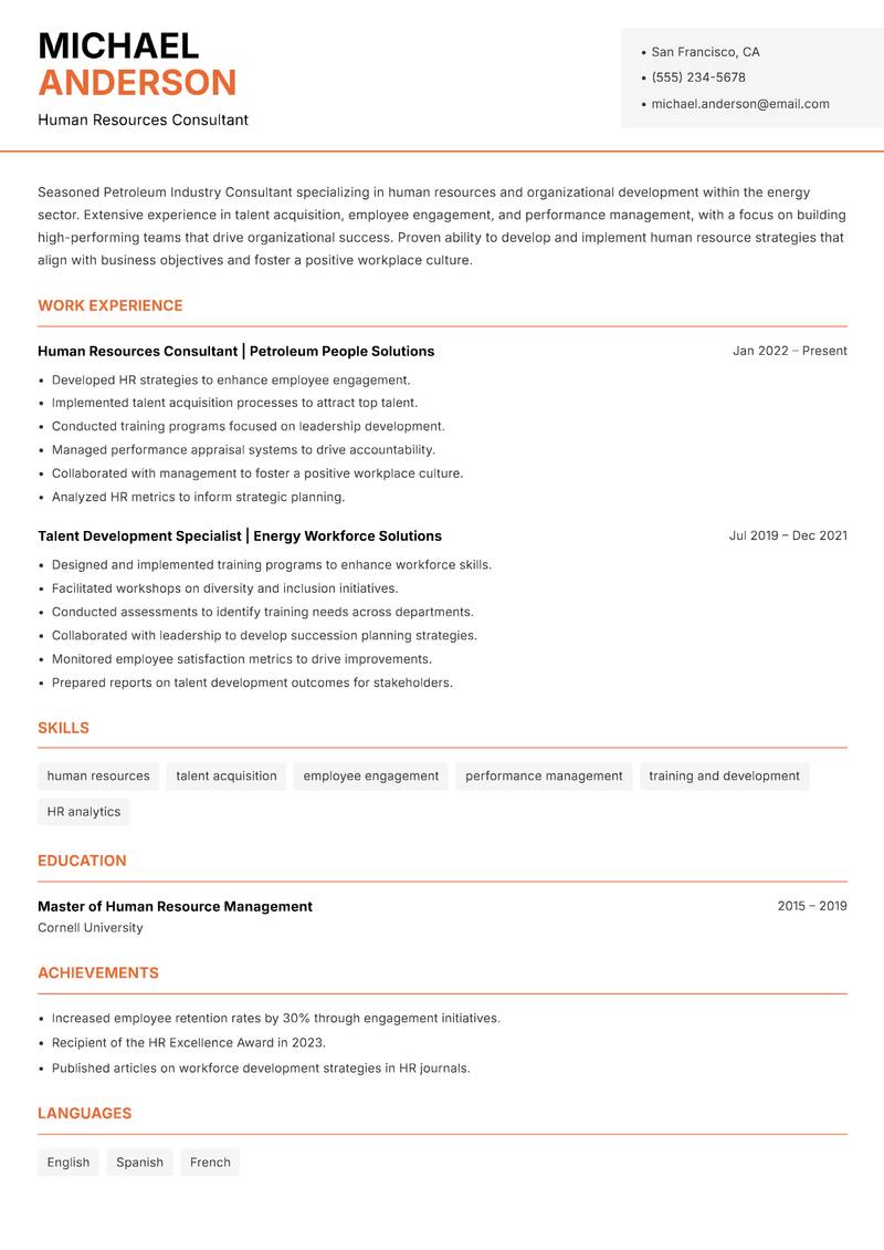 Petroleum Industry Consultant resume template — Modern Professional