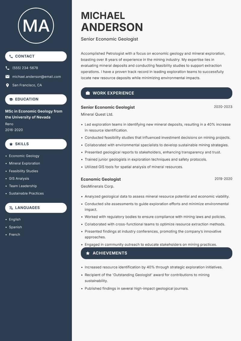 Petrologist resume template — Compact