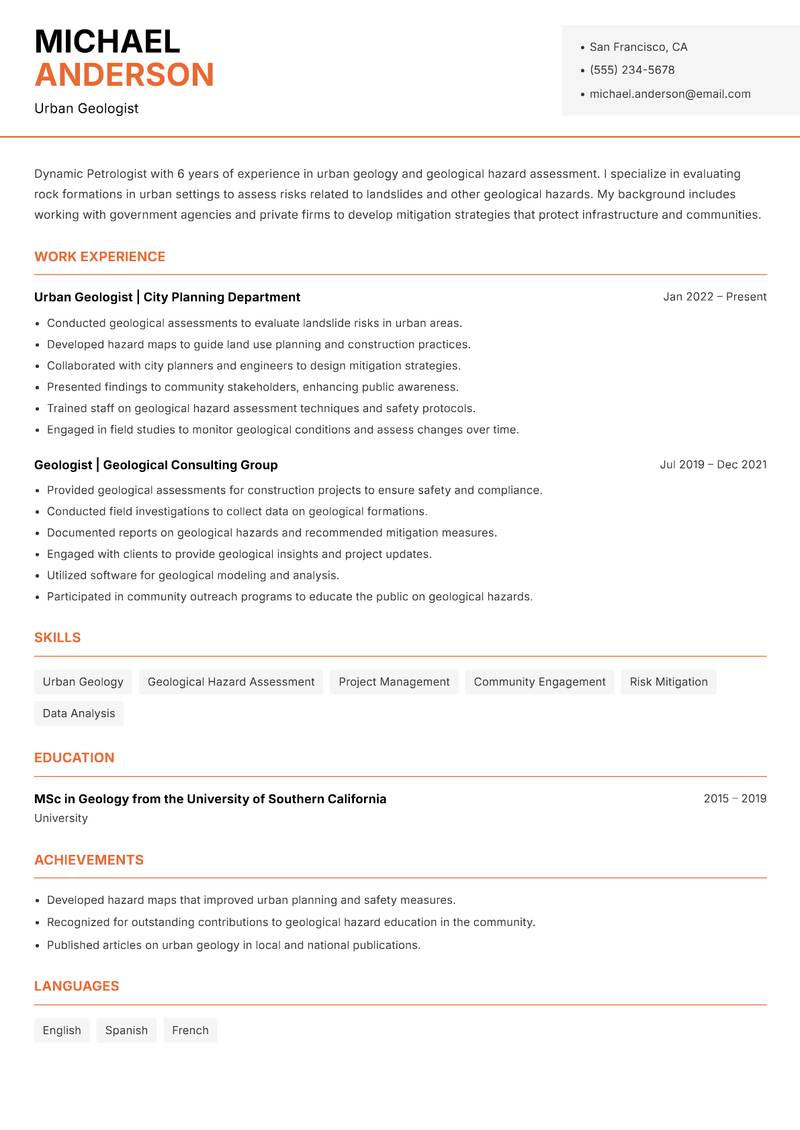 Petrologist resume template — Modern Professional