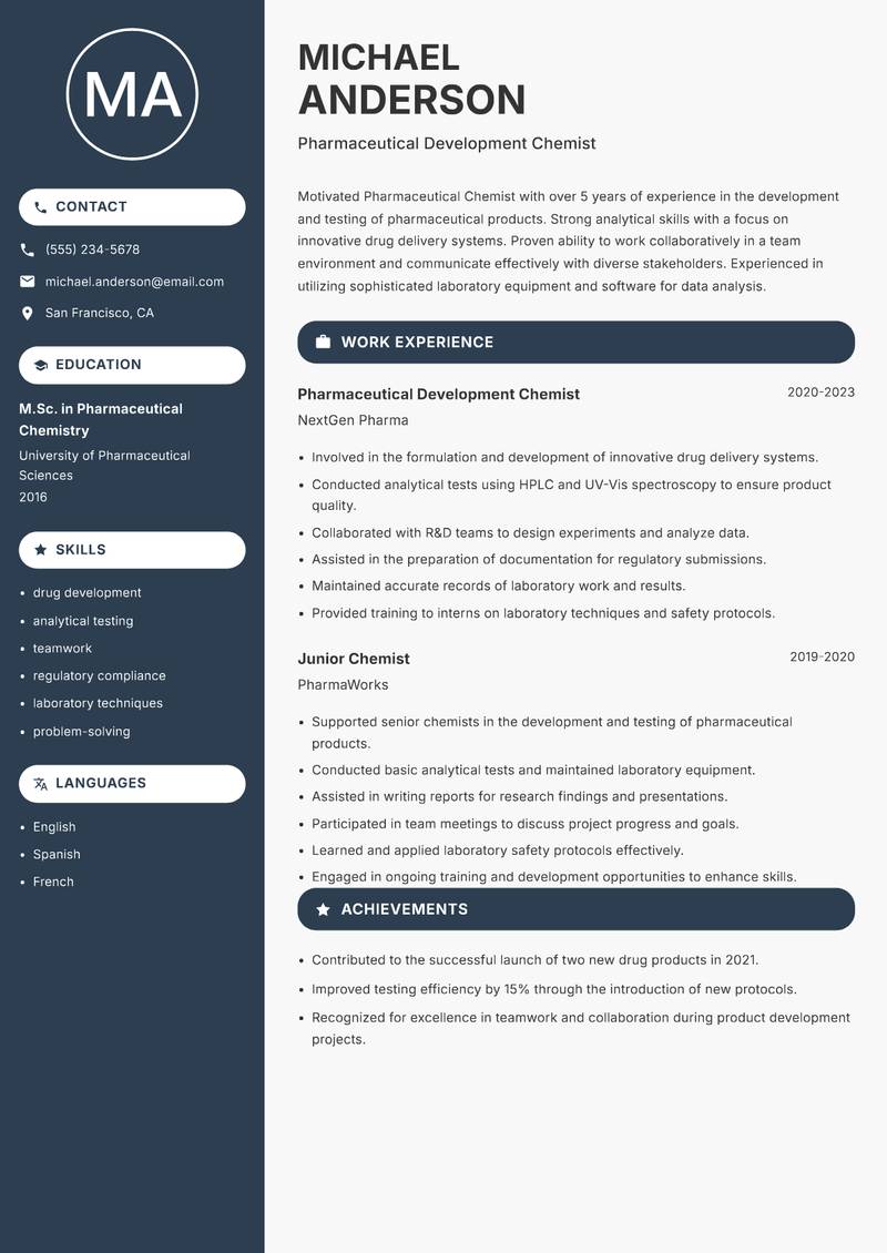 Pharmaceutical Chemist resume template — Compact