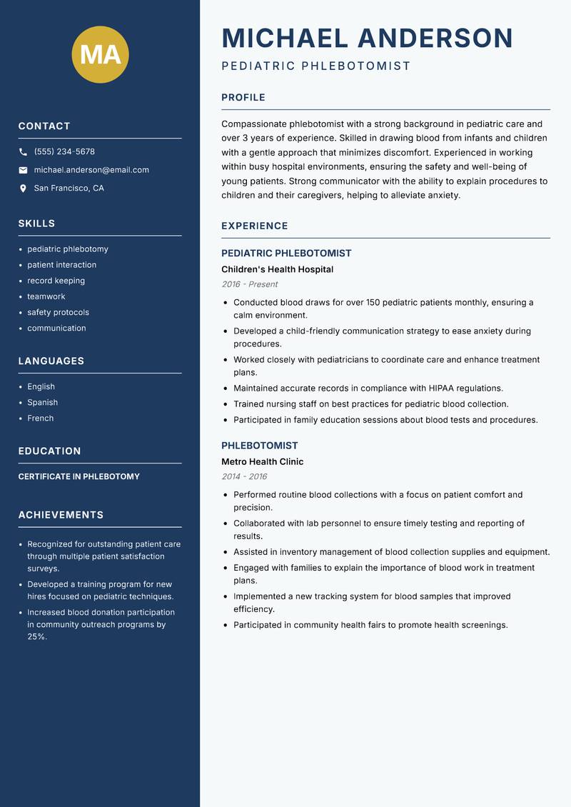 Phlebotomist resume template — Classic Clean