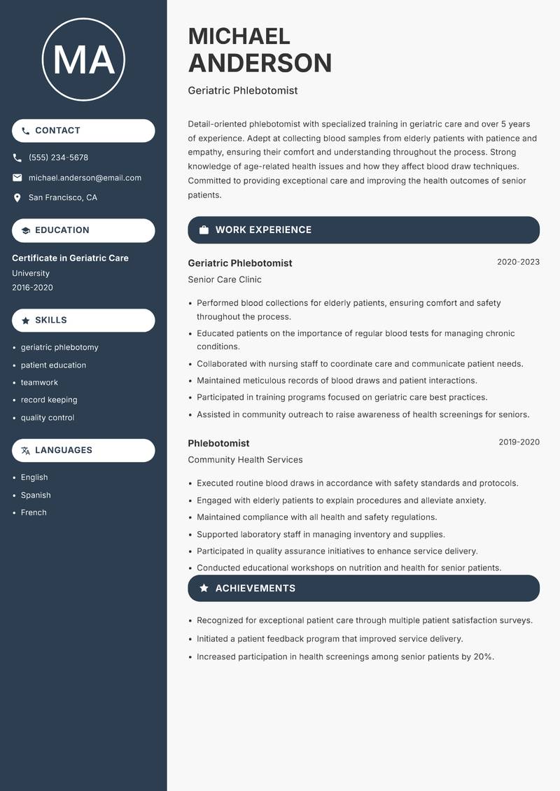 Phlebotomist resume template — Compact