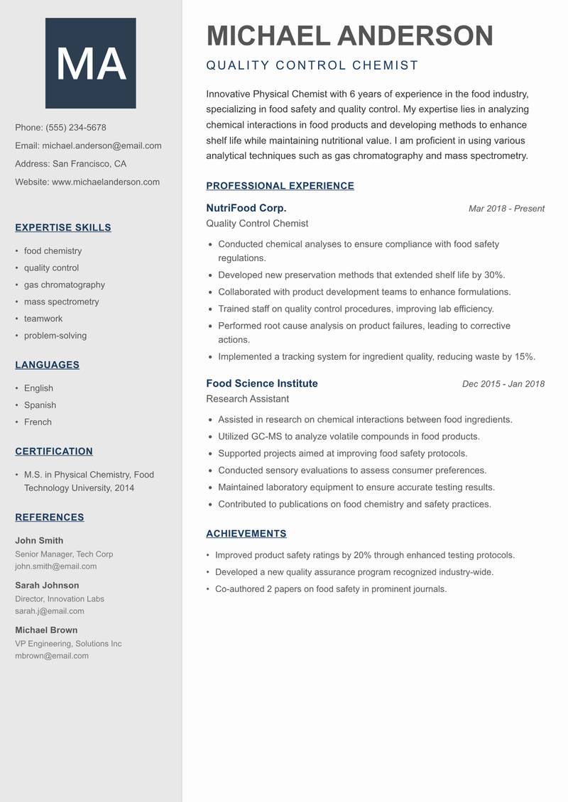 Physical Chemist resume template — Creative Minimal
