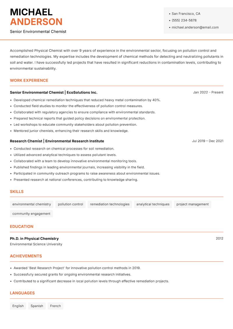 Physical Chemist resume template — Modern Professional