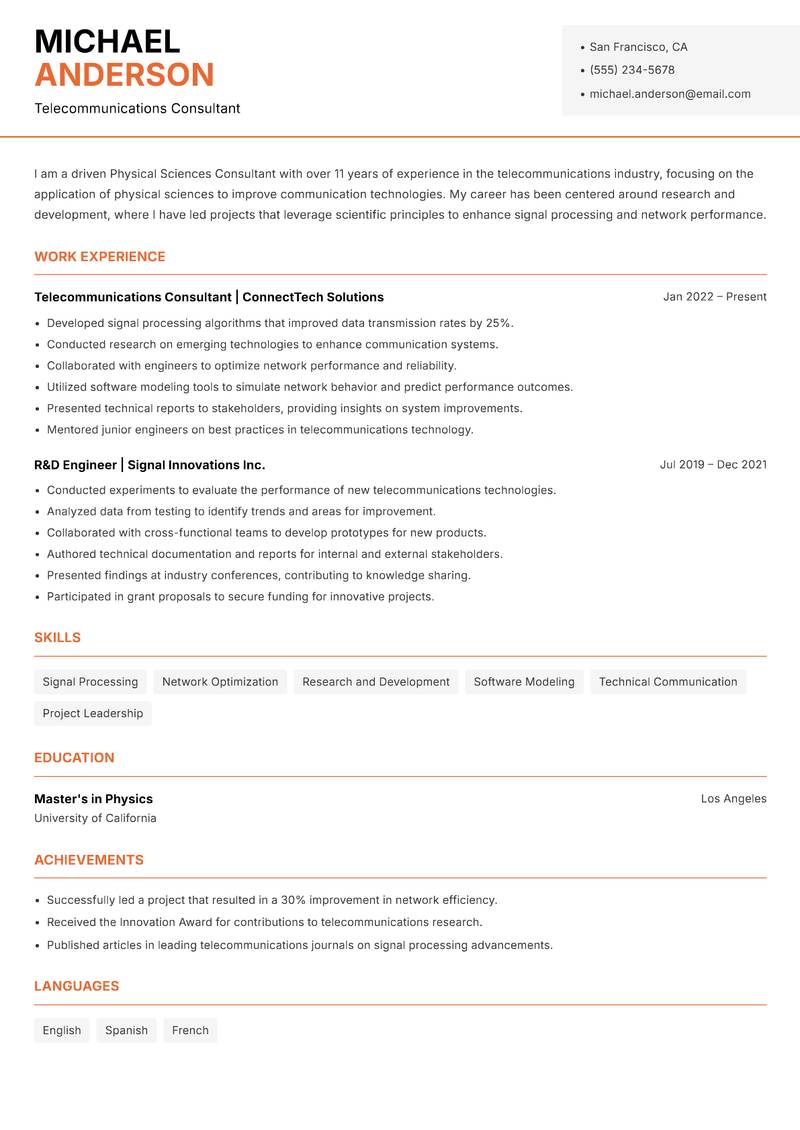 Physical Sciences Consultant resume template — Modern Professional