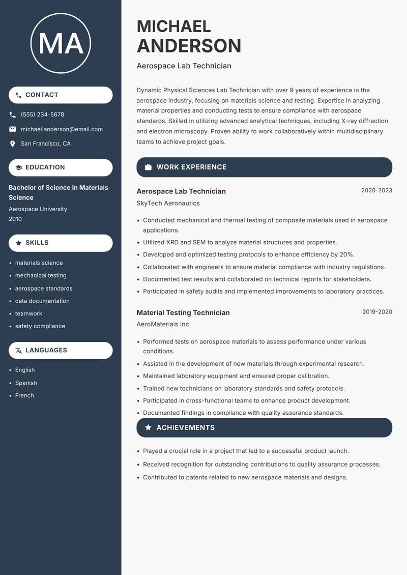 Physical Sciences Lab Technician resume template — Compact