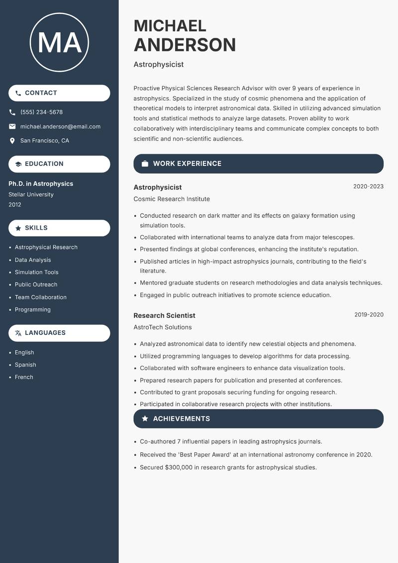 Physical Sciences Research Advisor resume template — Compact