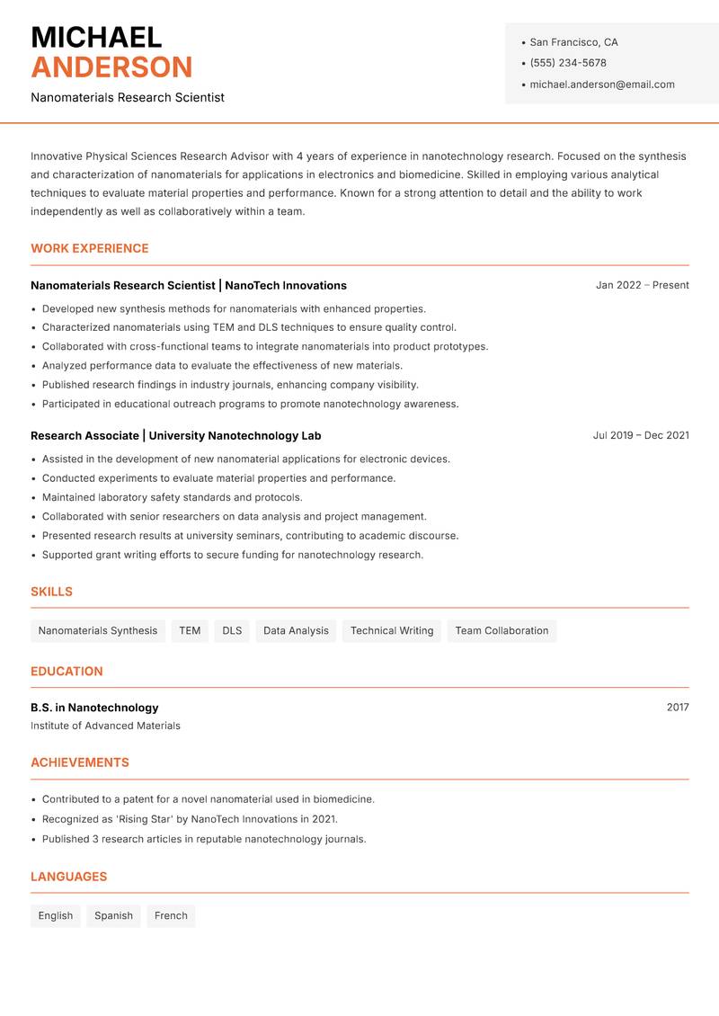 Physical Sciences Research Advisor resume template — Modern Professional