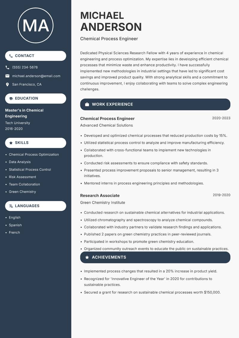 Physical Sciences Research Fellow resume template — Compact