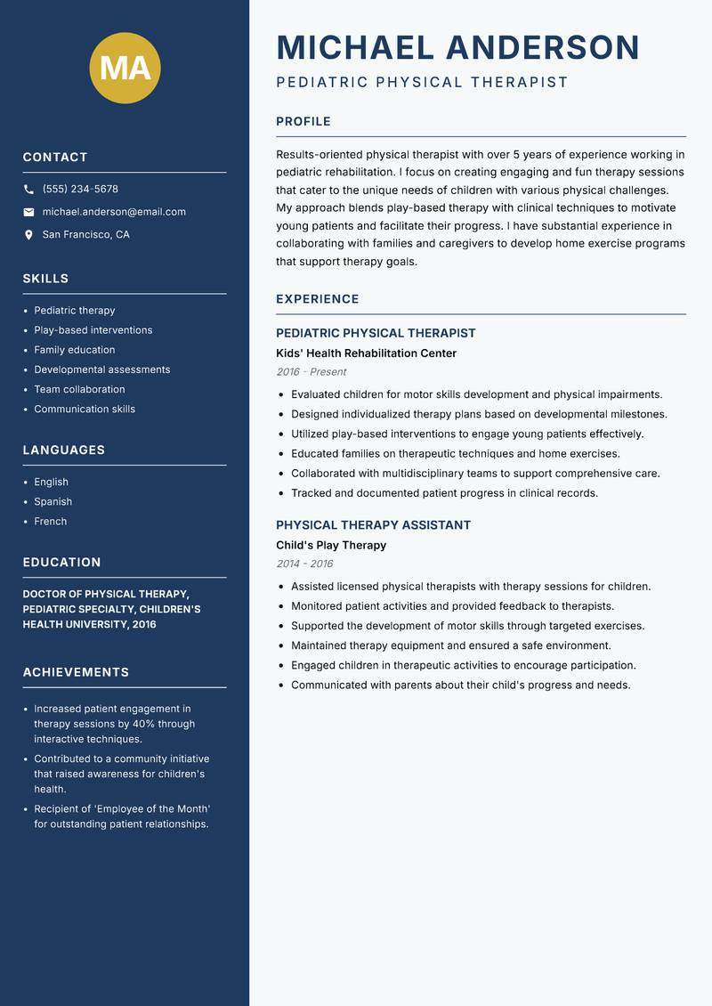 Physical Therapist resume template — Classic Clean