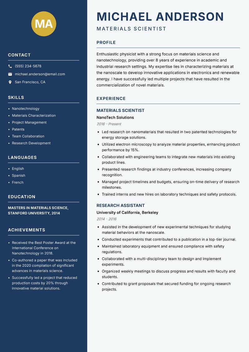 Physicist resume template — Classic Clean