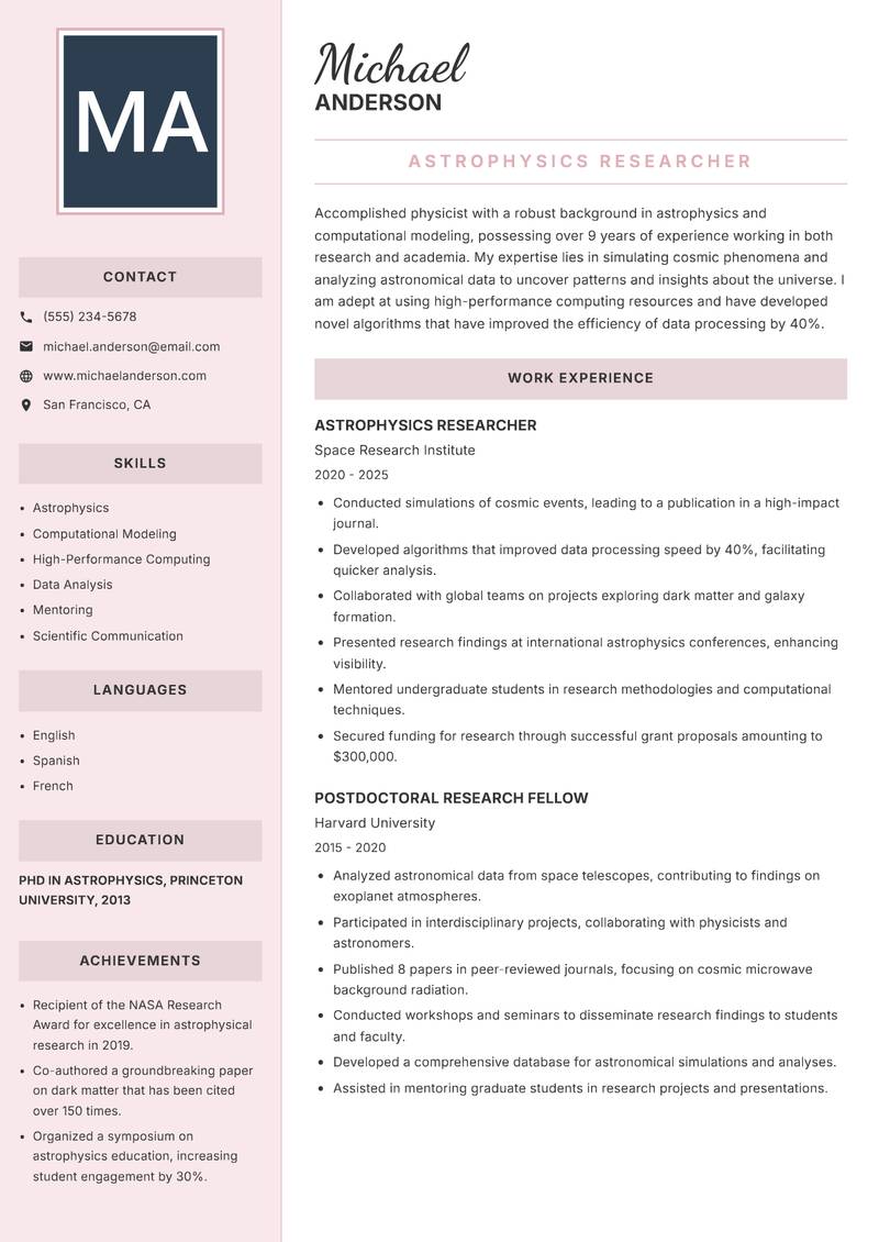 Physicist resume template — Executive