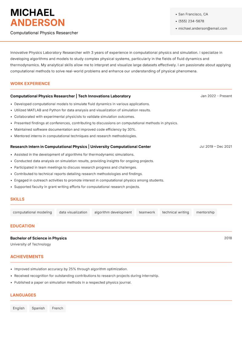Physics Laboratory Researcher resume template — Modern Professional