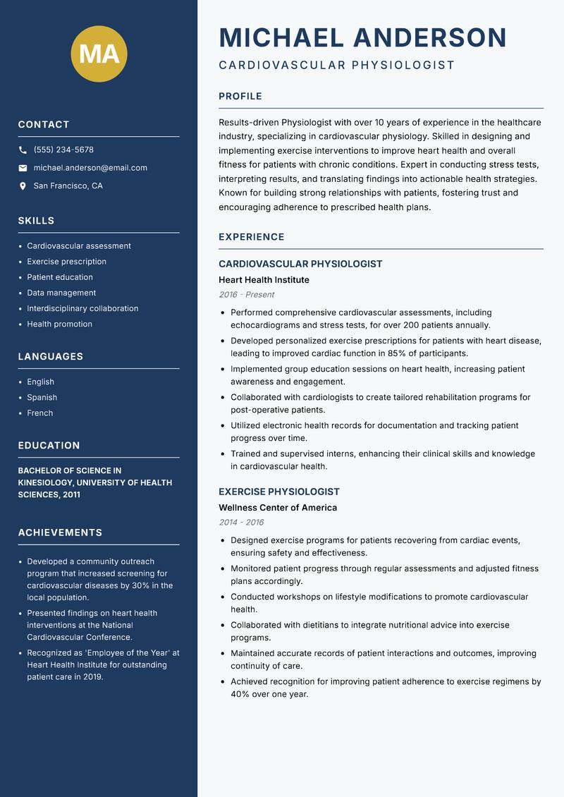 Physiologist resume template — Classic Clean