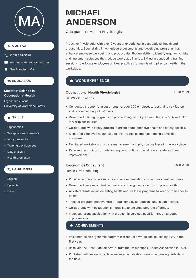Physiologist resume template — Compact