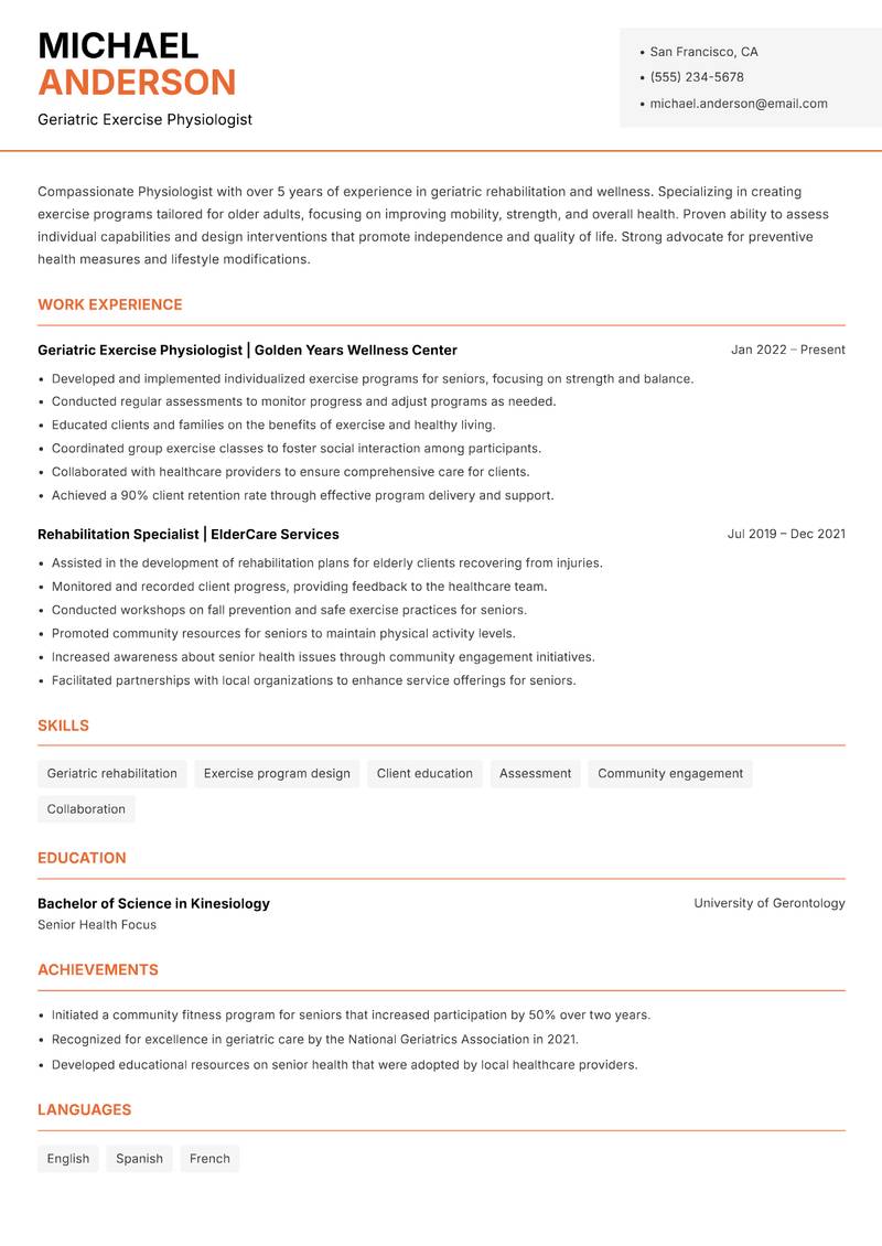 Physiologist resume template — Modern Professional
