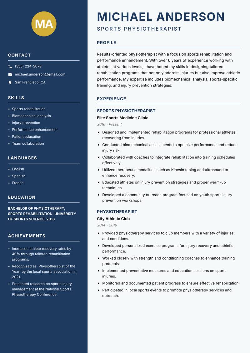 Physiotherapist resume template — Classic Clean