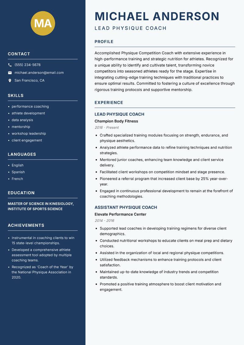 Physique Competition Coach resume template — Classic Clean