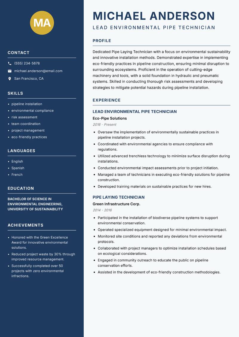Pipe Laying Technician resume template — Classic Clean