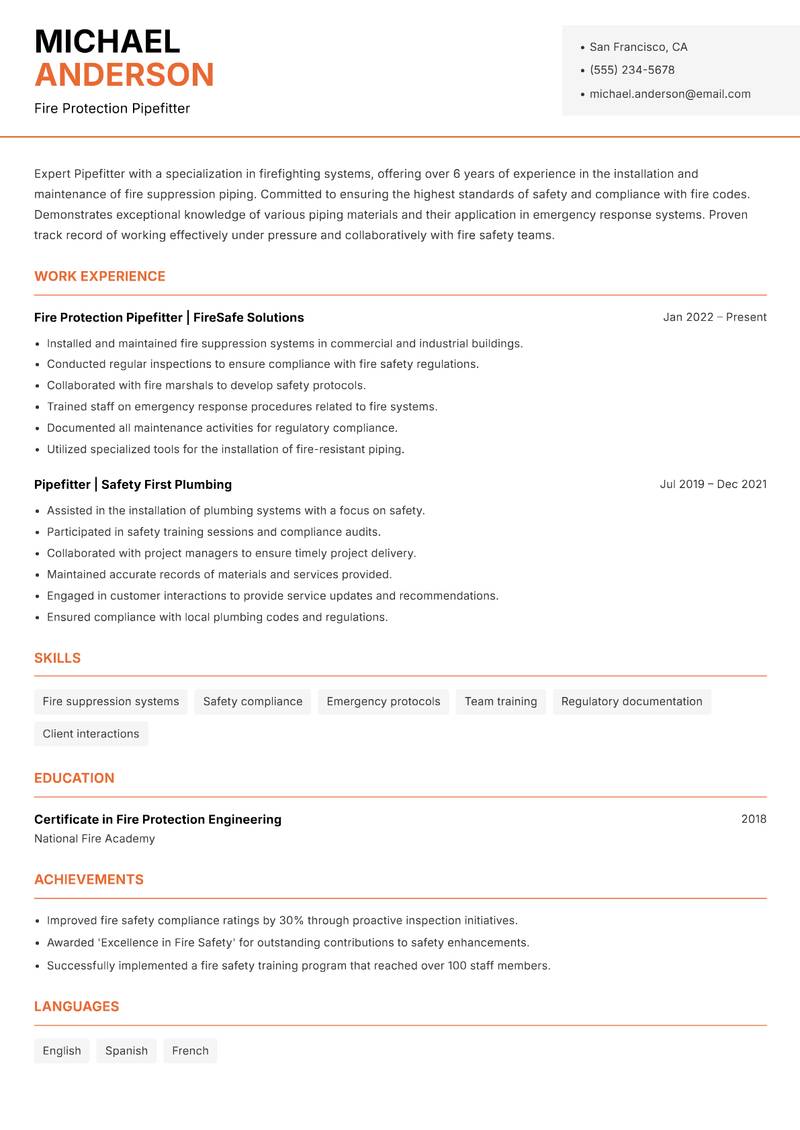 Pipefitter resume template — Modern Professional