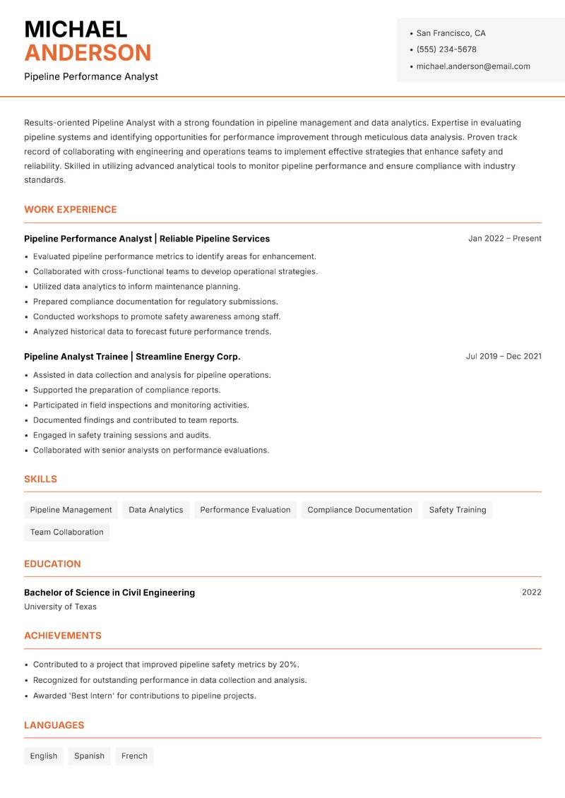 Pipeline Analyst resume template — Modern Professional