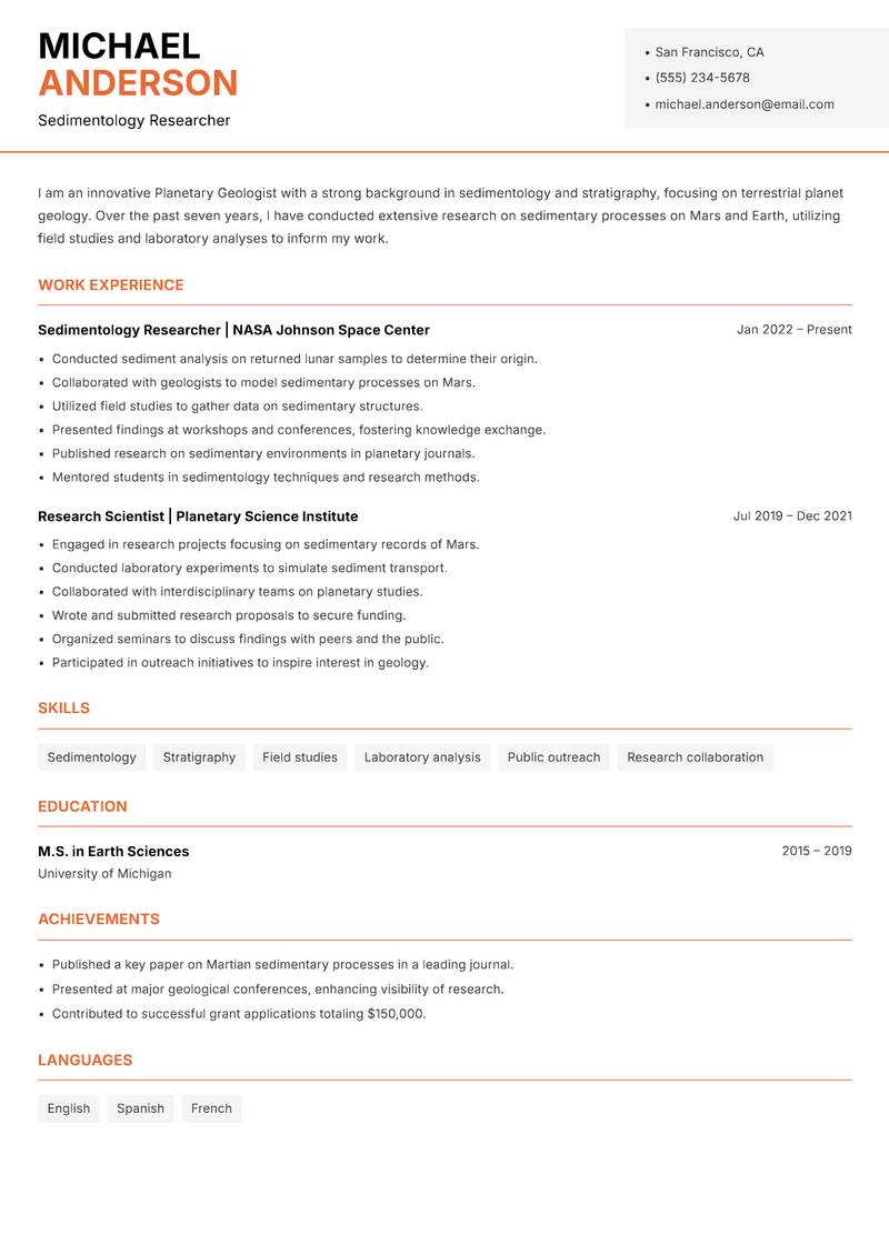 Planetary Geologist resume template — Modern Professional